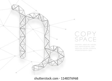 Capricorn Zodiac sign wireframe Polygon silver frame structure, Fortune teller concept design illustration isolated on white background with copy space, vector eps 10