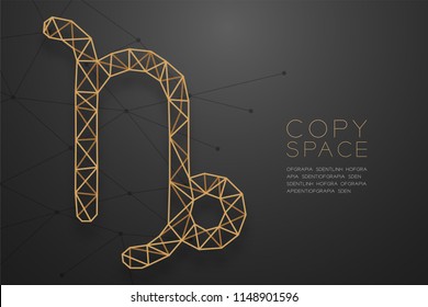 Capricorn Zodiac sign wireframe Polygon golden frame structure, Fortune teller concept design illustration isolated on black gradient background with copy space, vector eps 10