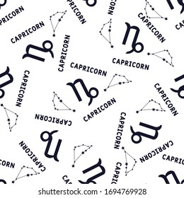 capricorn zodiac star seamless pattern. Repeating capricorn sign with stars on a white  background. 
design for textile, wallpaper, fabric, decor.