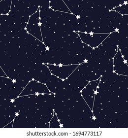 capricorn zodiac star seamless pattern. Repeating capricorn sign with stars on a black background. 
design for textile, wallpaper, fabric, decor.