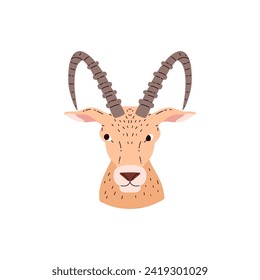 Capricorn zodiac symbol. Astrological zodiac icon. Goat head with horns. Flat design Capricorn Horoscope sign isolated on white. Wild animal vector color illustration