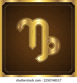 Capricorn Zodiac Symbol, Classic Luxury Golden Elegant Contemporary Frame, Horoscope Astrology Fortune-Telling and Future Prediction, Earth Element Badge Icon Vector Design Illustration.