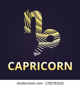 Capricorn zodiac symbol, gold icon with inscription. Horoscope. Vector illustration