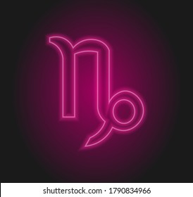 The Capricorn zodiac symbol, horoscope sign in trendy neon style . Capricorn astrology sign with light effects for web or print.