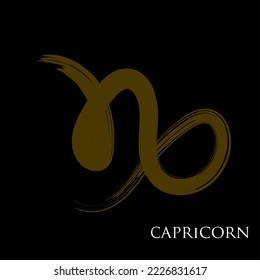 Capricorn zodiac symbol isolated on white background. Brush stroke Capricorn zodiac sign. Hand drawn vector illustration