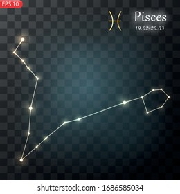 Capricorn Zodiacal constellation with bright stars. Star sign and dates of birth on deep space background. vector illustration.