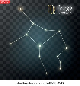Capricorn Zodiacal constellation with bright stars. Star sign and dates of birth on deep space background. vector illustration.