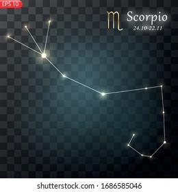 Capricorn Zodiacal constellation with bright stars. Star sign and dates of birth on deep space background. vector illustration.