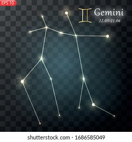 Capricorn Zodiacal constellation with bright stars. Star sign and dates of birth on deep space background. vector illustration.