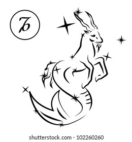 Capricorn/Lovely zodiac sign silhouette formed by stars isolated on white, layered eps10 format available