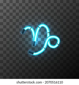 Capricornus bright blue neon zodiac sign, star sign for astrology horoscope on transparent background