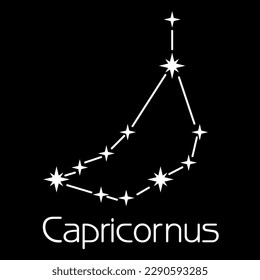 Capricornus (Capricorn) constellation. Stick figure pattern and name on dark grey background