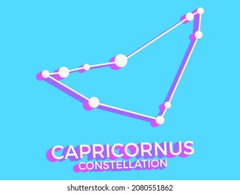 Capricornus constellation 3d symbol. Constellation icon in isometric style on blue background. Cluster of stars and galaxies. Vector illustration