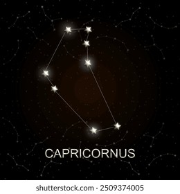 Constelação de Capricornus brilhando no céu noturno, perfeito para astrologia, zodíaco e arte com tema celeste e desenhos.