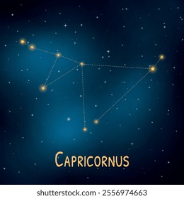 Capricornus constellation in night sky with stars and zodiac symbol.