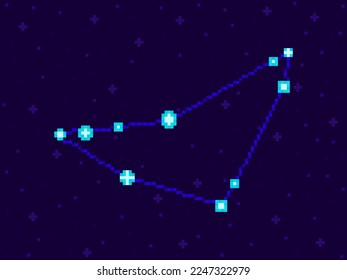 Capricornus constellation in pixel art style. 8-bit stars in the night sky in retro video game style. Cluster of stars and galaxies. Design for applications, banners and posters. Vector illustration