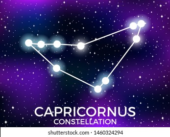 Capricornus constellation. Starry night sky. Cluster of stars and galaxies. Deep space. Vector illustration