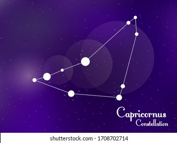 Capricornus constellation. Starry night sky. Cluster of stars, galaxy. Deep space. Vector illustration