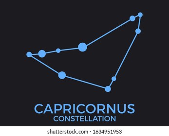 Capricornus constellation. Stars in the night sky. Cluster of stars and galaxies. Constellation of blue on a black background. Vector illustration