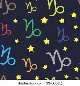 Capricornus zodiac sign seamless texture with stars
