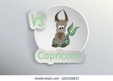 Capricorn.Zodiac sign cartoon vector illustration.Astrological symbol.