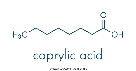 Caprylic (octanoic) Acid. Medium-chain Fatty Acid, Used As Antimicrobial Agent, Food Supplement And Chemical Intermediate. Skeletal Formula.