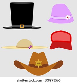 Caps, baseball cap, hat, sheriff's badge hats, caps icon. Flat design, vector.