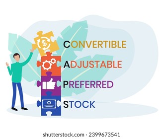 CAPS, Convertible Adjustable Preferred Stock. Concept with keyword and icons. Flat vector illustration. Isolated on white.
