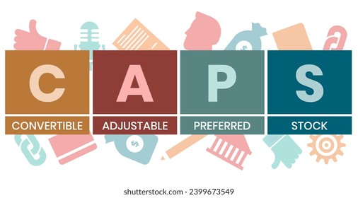 CAPS, Convertible Adjustable Preferred Stock. Concept with keyword and icons. Flat vector illustration. Isolated on white.