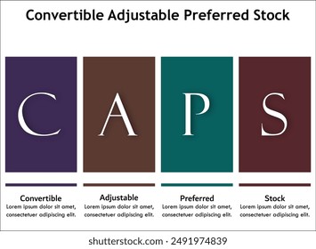 CAPS - Convertible Adjustable Preferred Stock acronym. Infographic template with icons and description placeholder