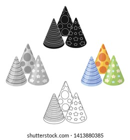 Caps in the form of cones for party.Party and parties single icon in cartoon,black style vector symbol stock illustration.
