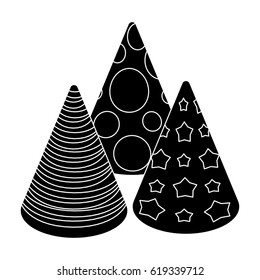 Caps in the form of cones for party.Party and parties single icon in black style vector symbol stock illustration.