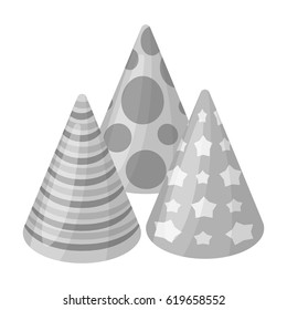Caps in the form of cones for party.Party and parties single icon in monochrome style vector symbol stock illustration.