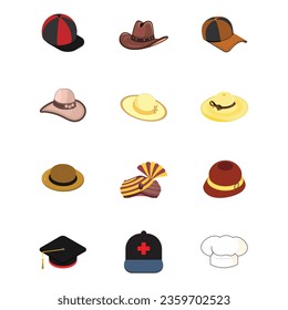 The "Caps and Hats Vector Icons Pack" is a collection of digital graphics in vector format that features a diverse range of headwear symbols. This pack includes various styles of caps, hats.