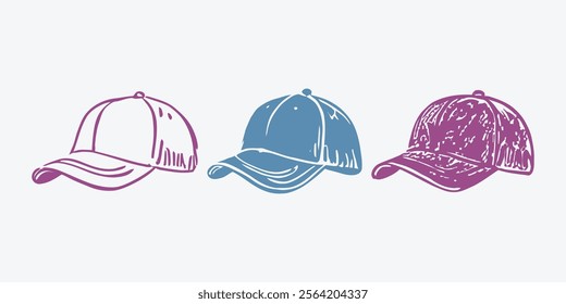 Caps illustration in hand drawing doodle style