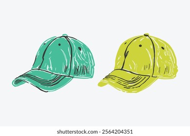 Caps illustration in hand drawing doodle style