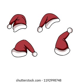 caps of Santa Claus in different positions