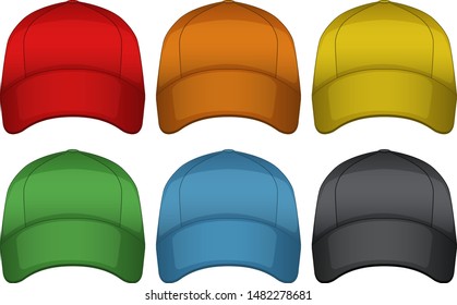 Caps in six different colors illustration
