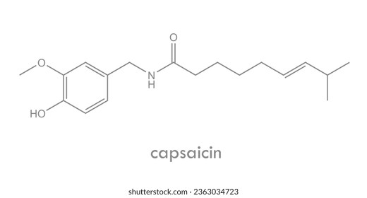 Estructura de capsaicina. Molécula de irritante alcaloide y neurotoxina, un ingrediente activo de pimientos chile.