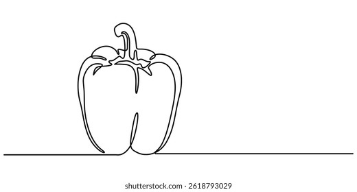 capsicum continuous one line drawing, Vector illustration of bell pepper isolated on white background. Continuous one line drawing of Sweet pepper bell pepper line art vector sketch illustration style