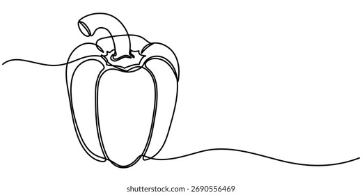 capsicum continuous one line drawing, isolated on white background, outline illustration. 
