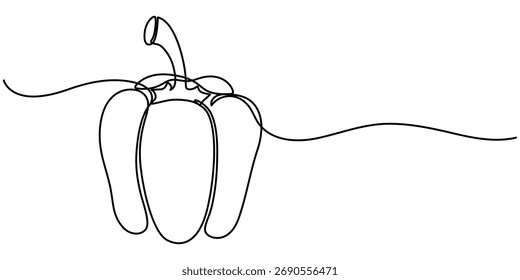 capsicum durchgehende einzeilige Zeichnung, einzeln auf weißem Hintergrund, Umrissgrafik. 