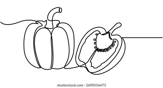 capsicum continuous one line drawing, isolated on white background, outline illustration. 