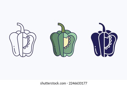 Capsicum cut and sliced vector icon