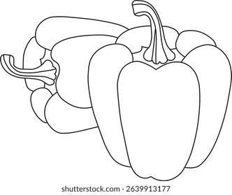 "Capsicum Outline Design" – A minimal line art illustration of a bell pepper, perfect for food, kitchen, or botanical-themed projects.