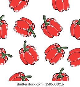 Capsicum pattern. Drawing of healthy food. Stroke image loose. Modular shape. Editable vector.