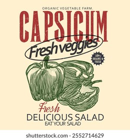 Capsicum Print. girls graphic. women's tee. t shirt design. hand drawn fruit. food fashion. fashion graphic. printing design. Capsicum vector. fresh vegies. summer t shirt design