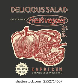 Capsicum vector. fresh vegies. summer t shirt design. Capsicum Print. girls graphic. women's tee. t shirt design. hand drawn fruit. food fashion. Vintage fashion graphic. printing design