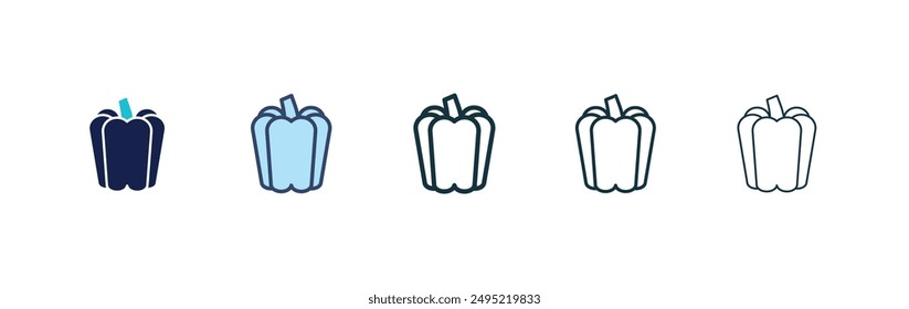 Conjunto de iconos de Vector de Capsicum estilo negro relleno y contorneado.