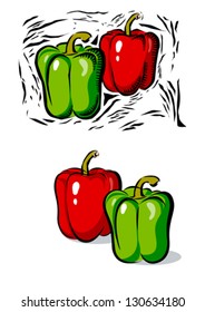 Capsicum in woodcut style